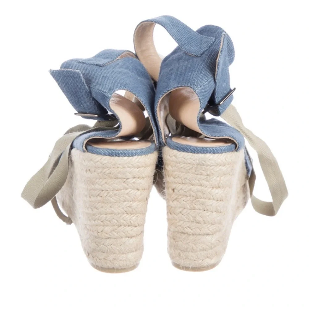 Castaner Blue Canvas Espadrille Wedge Sandals with Ankle Wrap